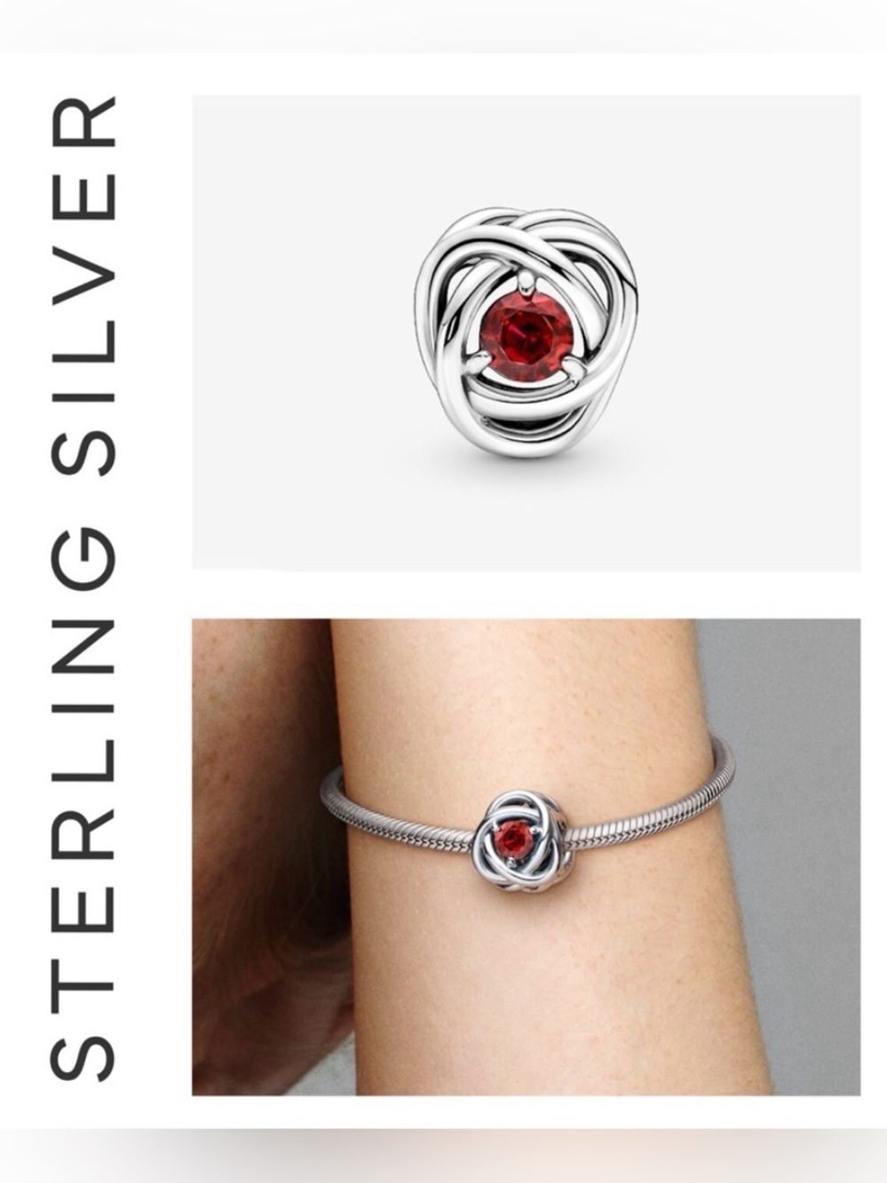 🌟🌟 S925 Sterling Silver July True Red Eternity Circle Charm